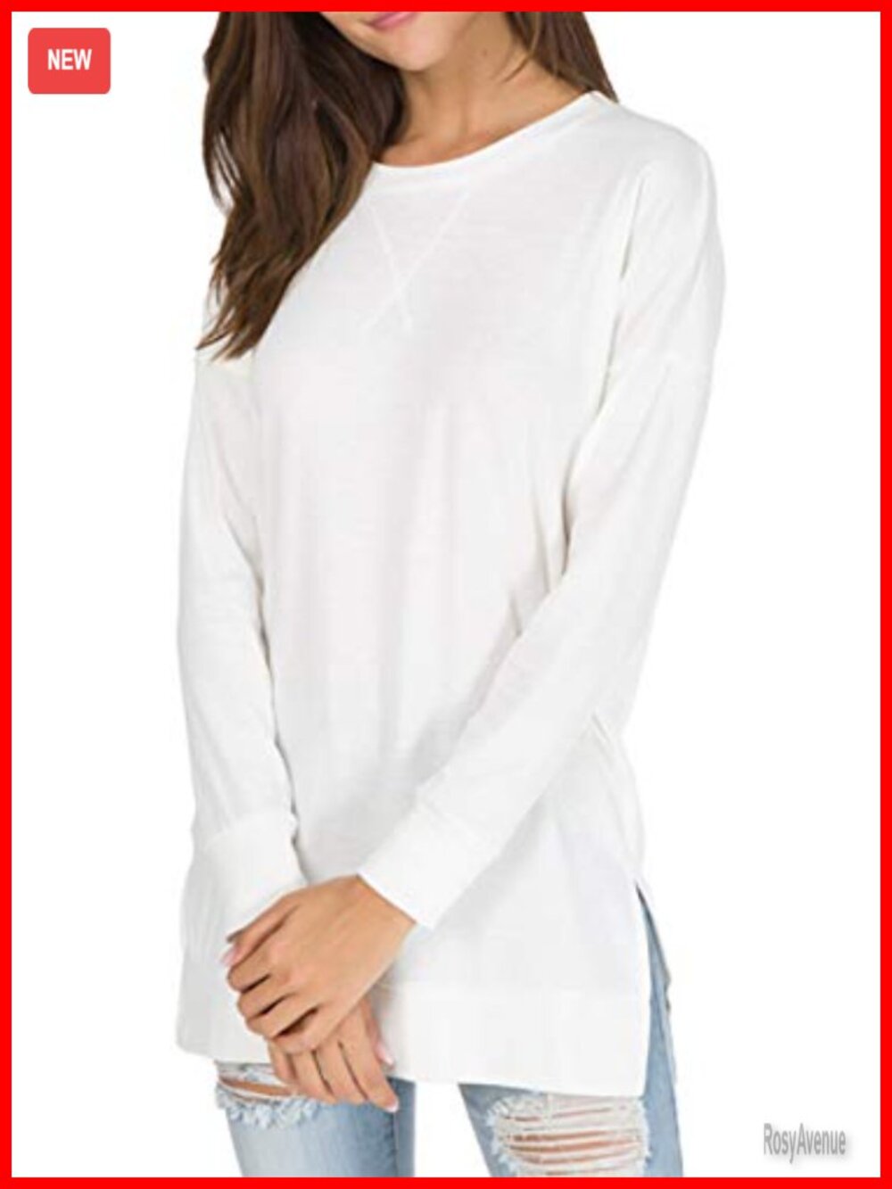 Women's Long Sleeve Side Split Loose Tunic Blouse Casual Pullover Top